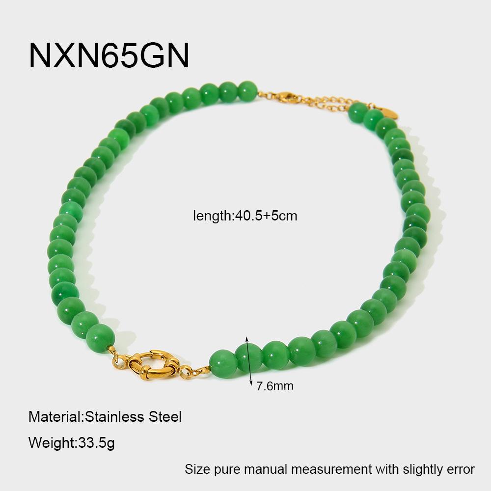 Popular color translucent cat's eye glass handmade beaded necklace gold-plated stainless steel jewelry women