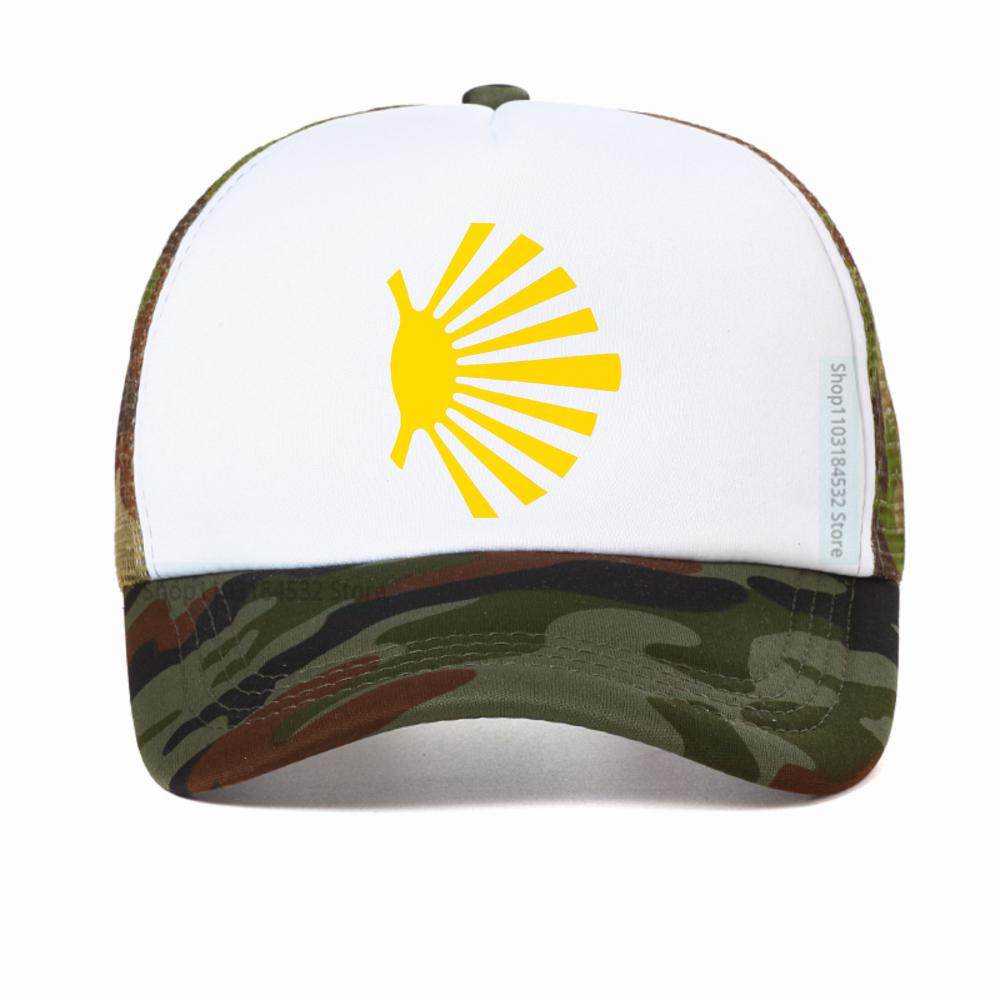 Camino De Santiago Symbol Large Yellow Scallop Shell cap fashion casual mesh sun hat Adjustable Breathable snapback hat