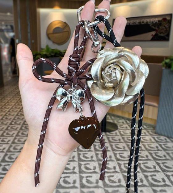 Korean Style Camellia Woven Heart Keychain & Bag Charm