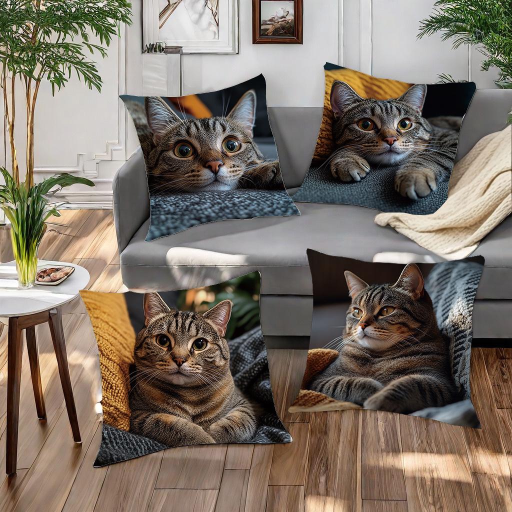 Chic Lovely Cat Pillow Cover Cushion Pillowcase Modern Style Durable Soft Polyester Home Decor, Bedroom Accessory