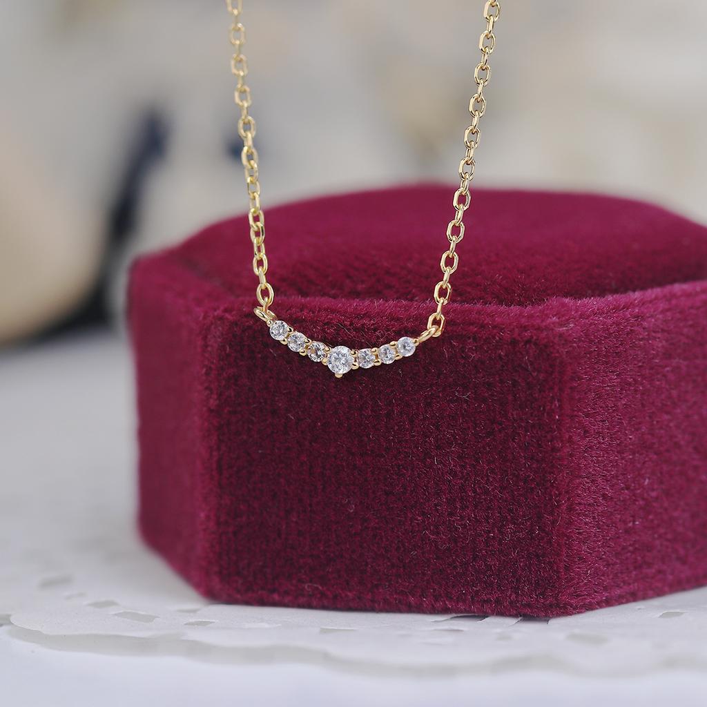 Luxury Smile Zircon Charm Necklace, 925 Sterling Silver Plated 14K Gold Chain Choker
