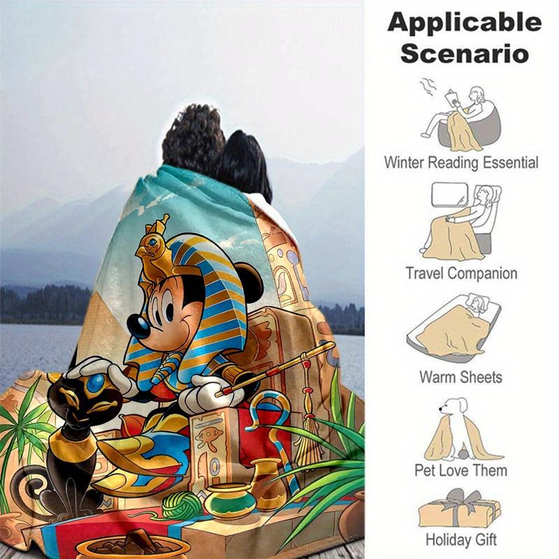 1pc, Egyptian Mickey Mouse Home Decor Gift: Cozy Flannel Blanket for Bedroom, Living Room, Travel, Camping, Car