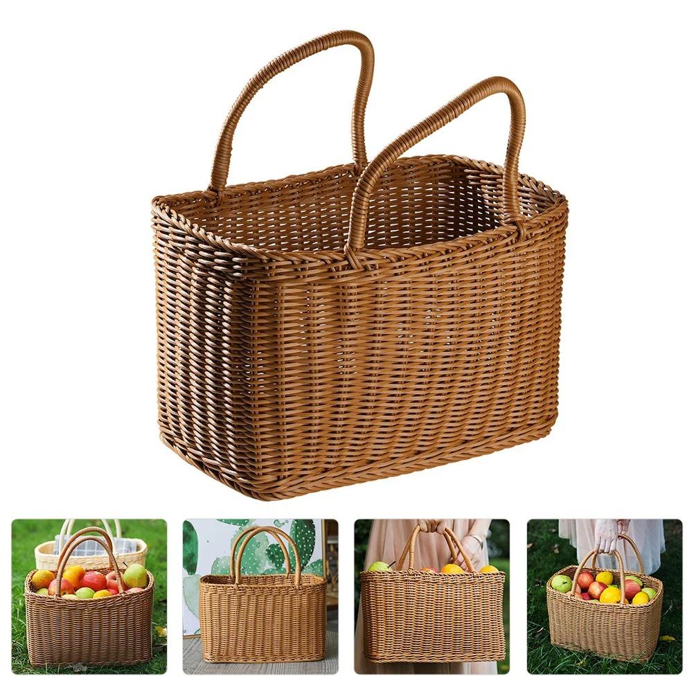 Korb Gewebt Weide Aufbewahrungskörbe Tasche Picknick Rattan Blume Strand Mit Griff Stroh Markt Obst Tragetasche Für Geschenk Hand Einkaufen