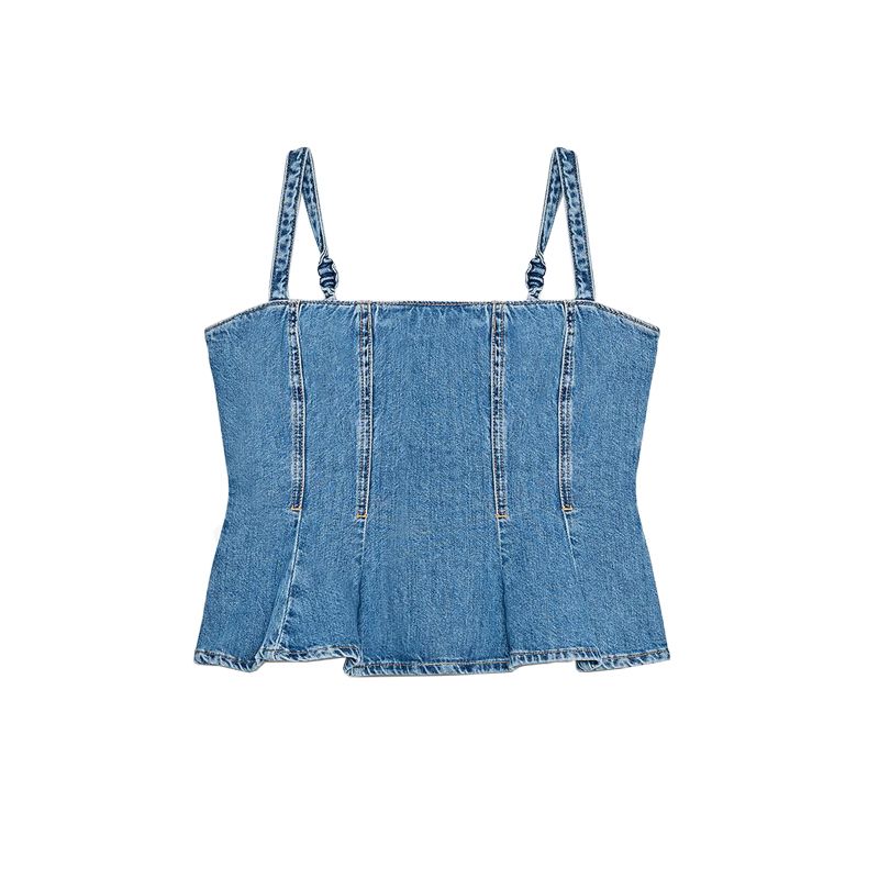 Summer New Product Women's Clothes French Stretch Design A- line Hem Cotton Sling Denim Tops 6164070