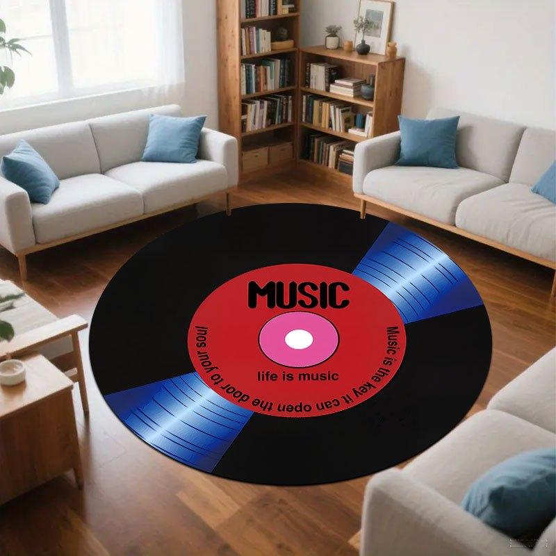 Elegant Record Art Design Flannel-printed Round Floor Mats Are Slip-resistant Suitable for Living Bedroom Terrace Garden Carpets