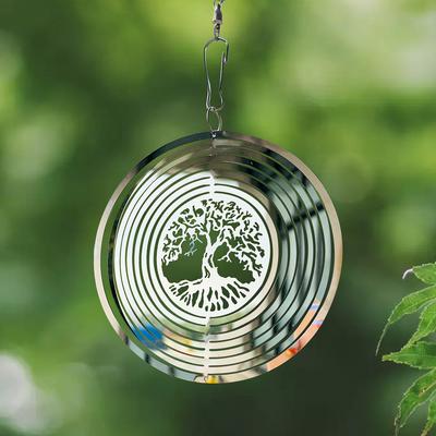 Arborele vieții din metal 3D, clopoței de vânt rotativ, cu efect de streamer, oglindă, reflectoare, pentru agățat de grădină.