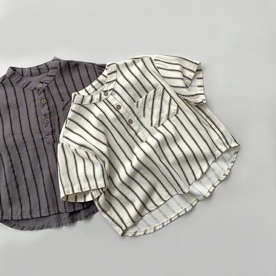 Chemise d'été rayée à manches courtes pour enfants, pour enfants d'âge moyen, col montant, tops décontractés confortables