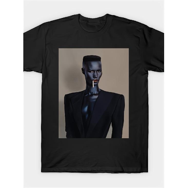 Men s Heavyweight 220gsm Cotton T-Shirt with Grace Jones Nightclub Graphic - Iconic Retro Vintage Party Tee for Clubbing, Birthdays & Casual Wear - S чёрный