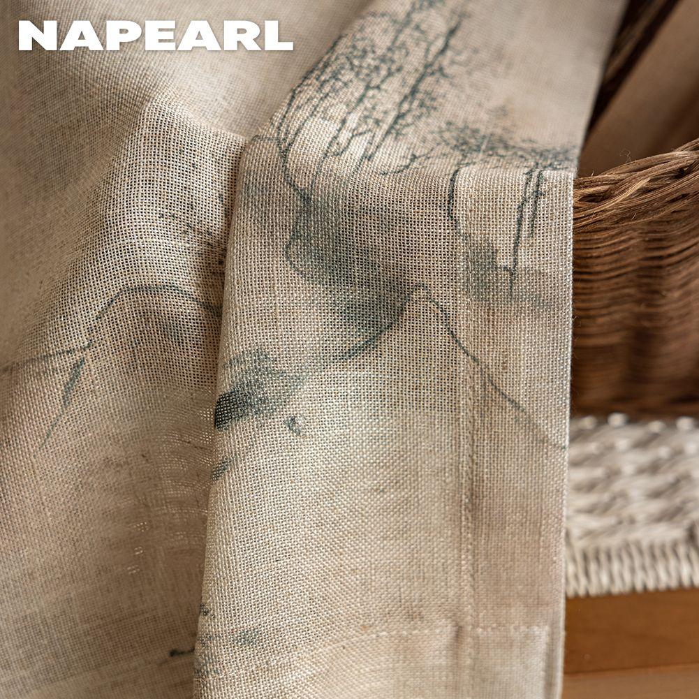 1PC NAPEARL New Chinese Ink Painting Printed Sheer Curtain Imitation Linen Tulle for Living Room Bedroom Balcony Window Home Decor