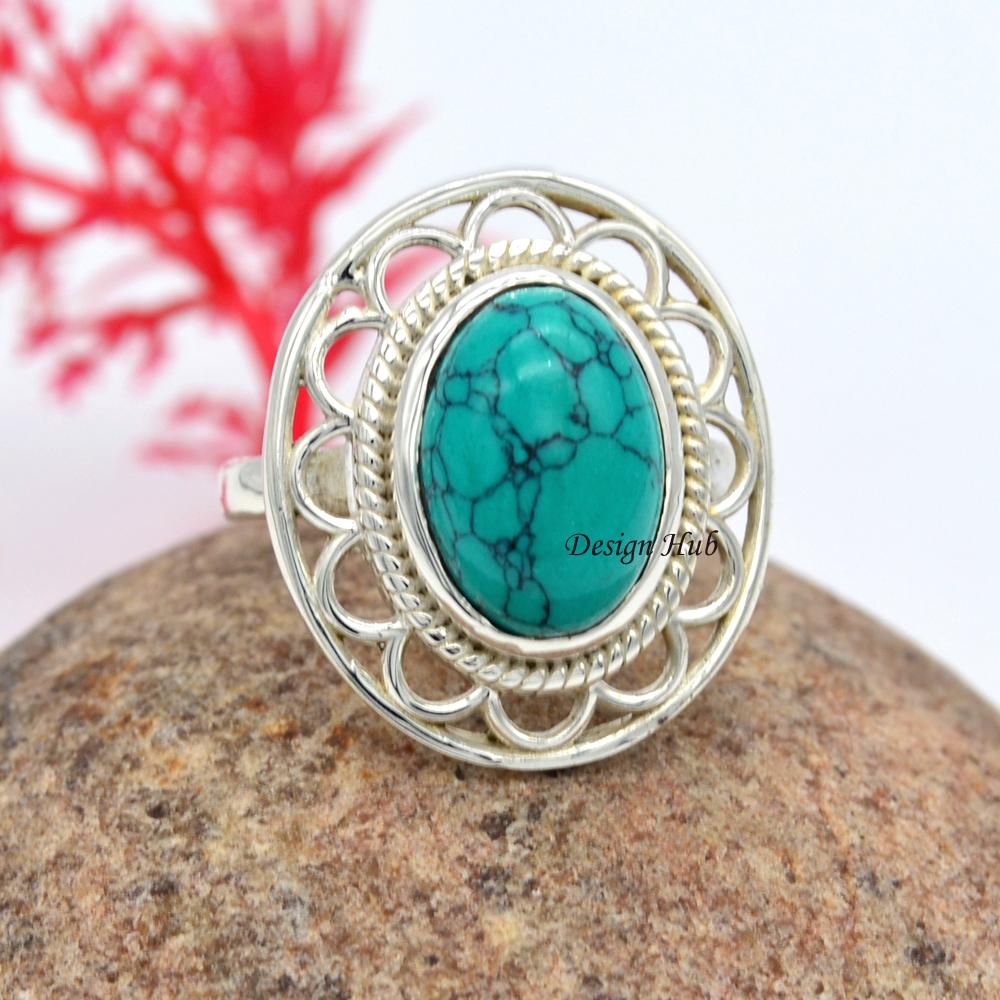 Türkis-Edelstein-handgemachter fester Ring 925 Sterlingsilber-Schmuck für Geschenk
