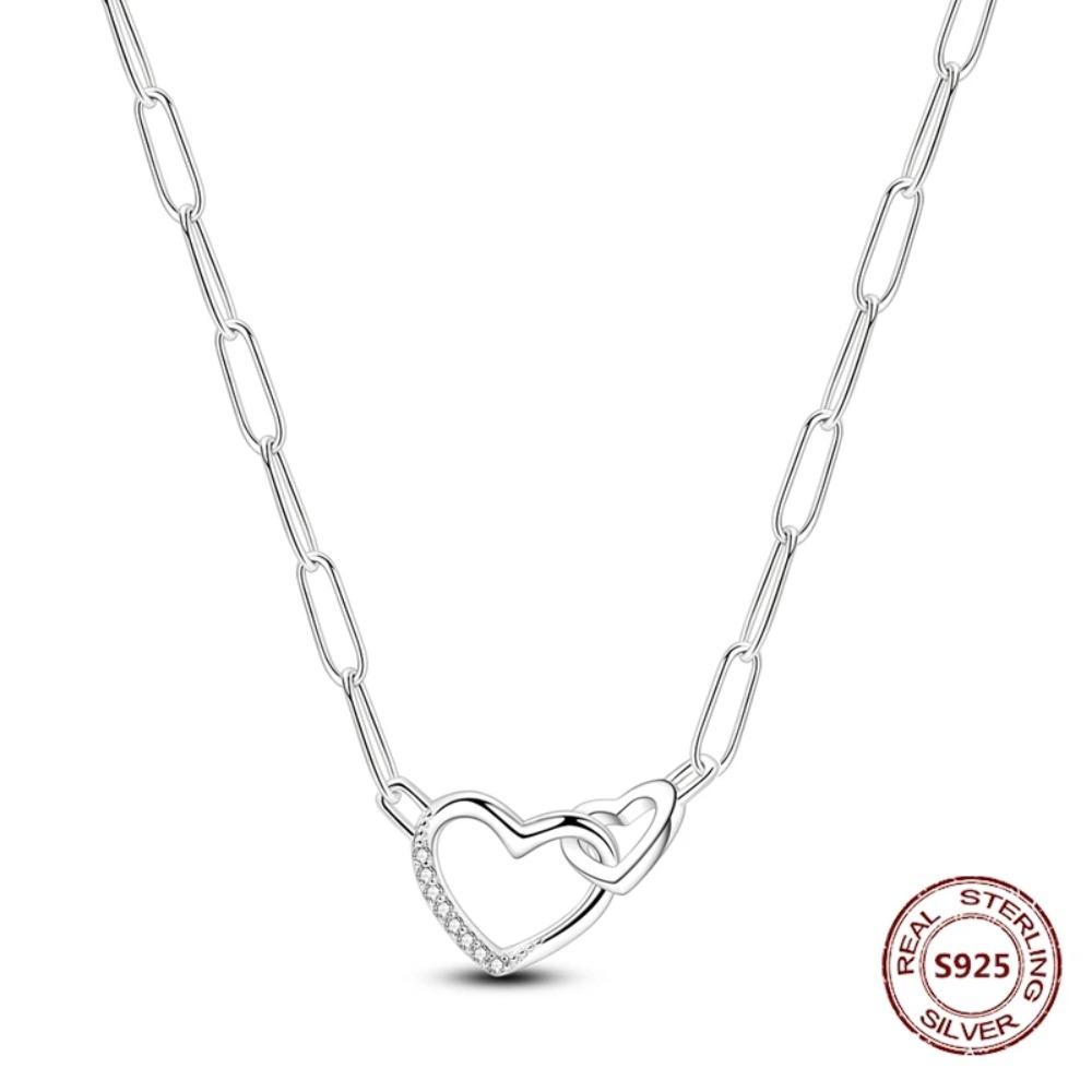 925 Silver Lucky Unicorn Necklace with Butterfly Firefly Bear Paw Print Zircon Chain Link Heart Jewelry for Women
