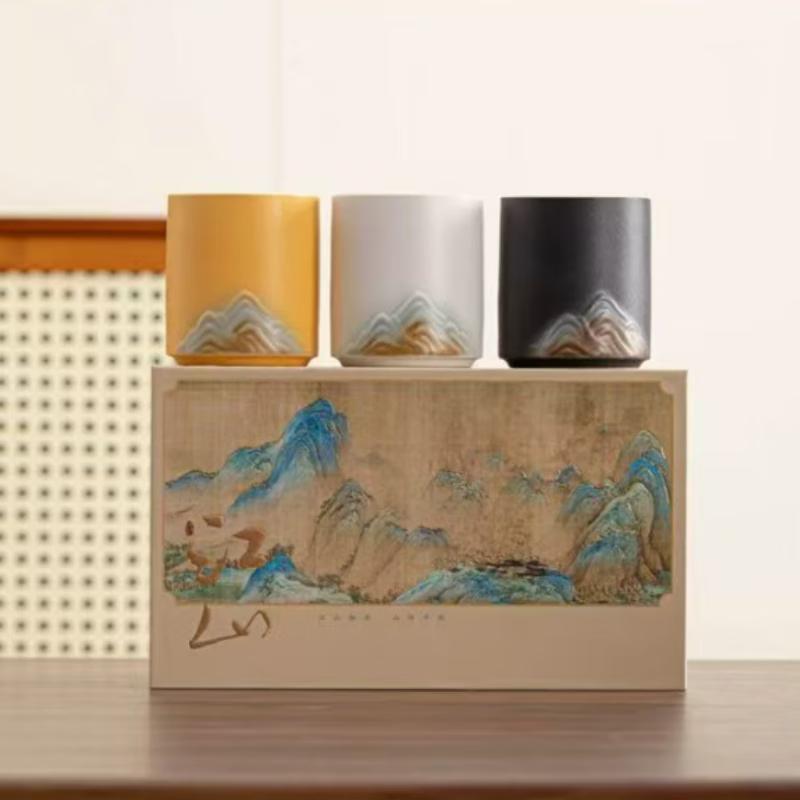 HUAXJ 'Rivers and Mountains' Ceramic Teacup Pair Gift Set