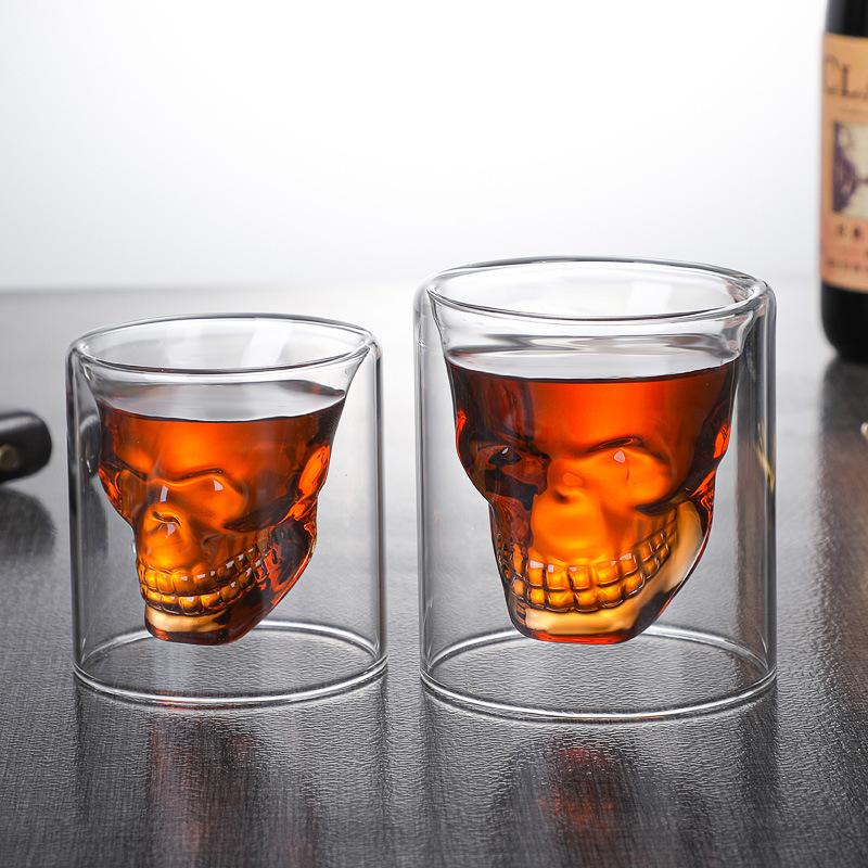 Simple and creative skull - shaped wine glass water glass crystal skull beer glass double - layer high - borosilicate glass