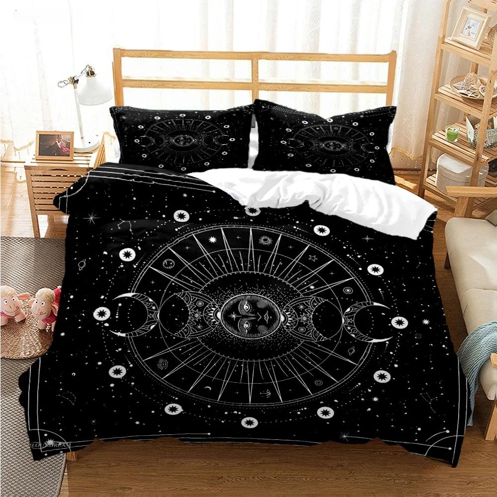 Triple Moon And Pentagram Duvet Cover Comforter Bedding Sets Soft Quilt Cover And Pillowcases For Teens Single/Double/Queen/King