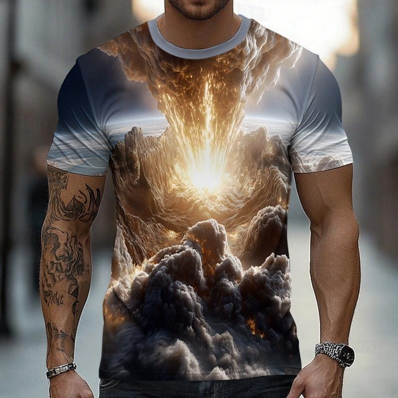 Cloud Cave Pattern T-Shirt For Men Volcanic Erupt 3D Printed Tees