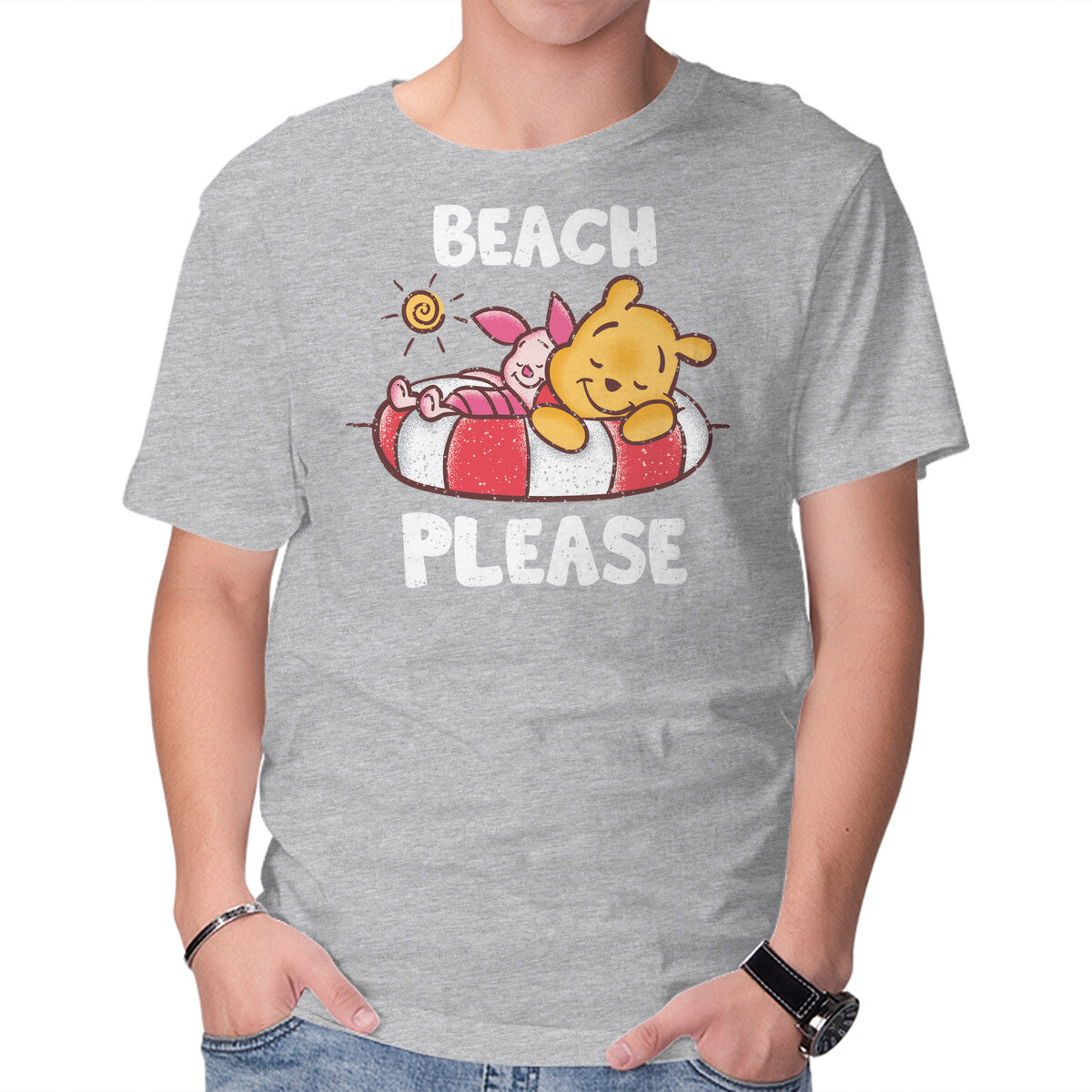 Unisex Crew Neck T-Shirt Beach Please Pooh Graphic Short Sleeve Casual Tee L