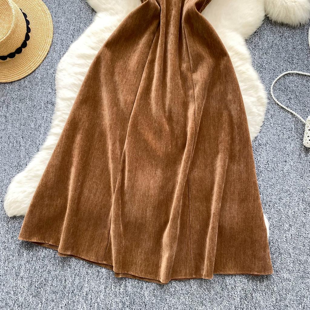 Toamnă Iarnă Anglia Stil Vintage Femei Rochii Midi Lungi din Catifea Cord cu Bretele Spaghetti