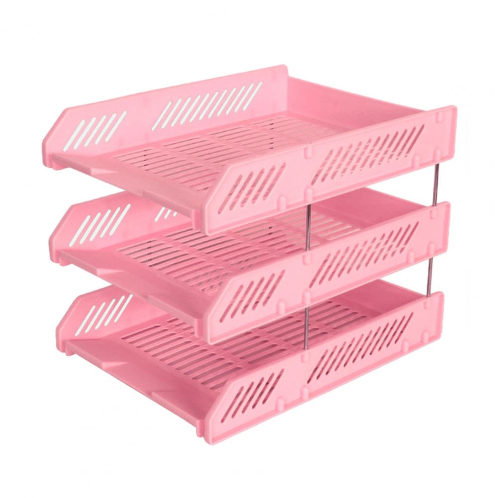

File Box Organizer Easy Storage Container 3 Tier Stackable Letter Tray Desk Paper Organizer Plastic File Document Storage Rack розовый