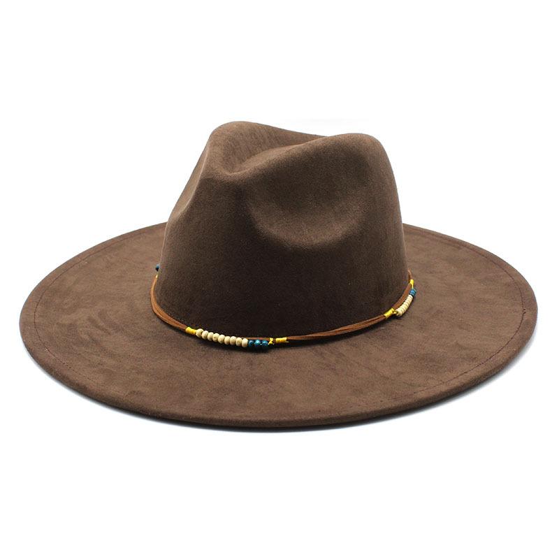 British Style Suede Top Hat Men'S Casual Big Eaves Tibetan Felt Hat Women'S Retro Cowboy Gentleman Hat
