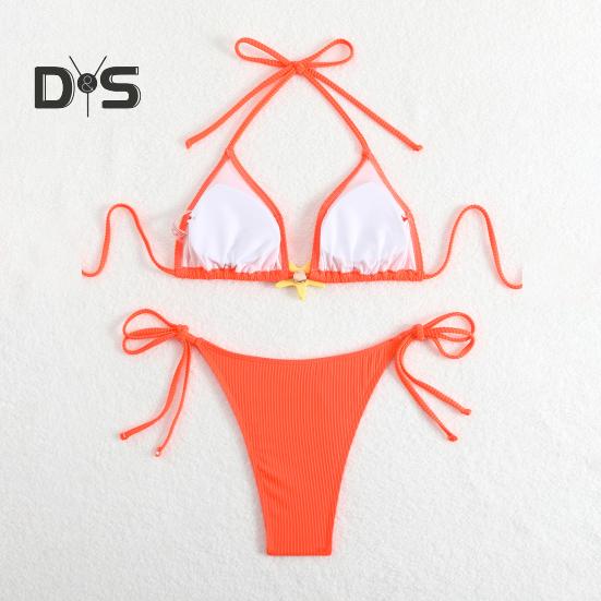 Damebikinisett med halterneck, sideknyting i to deler med sjøstjernedekor, sexy trekantbadedrakter for strandferie, varmt kildebasseng