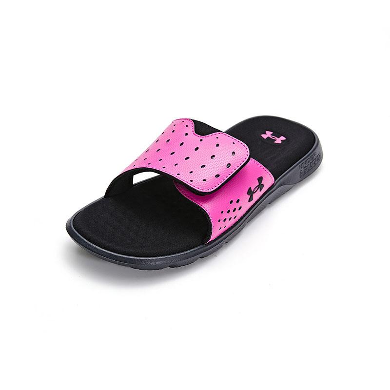 Under Armour One Strap Velcro Comfortable Soft Hollow Childrens Slippers Kids Slippers Pink Black 3026039