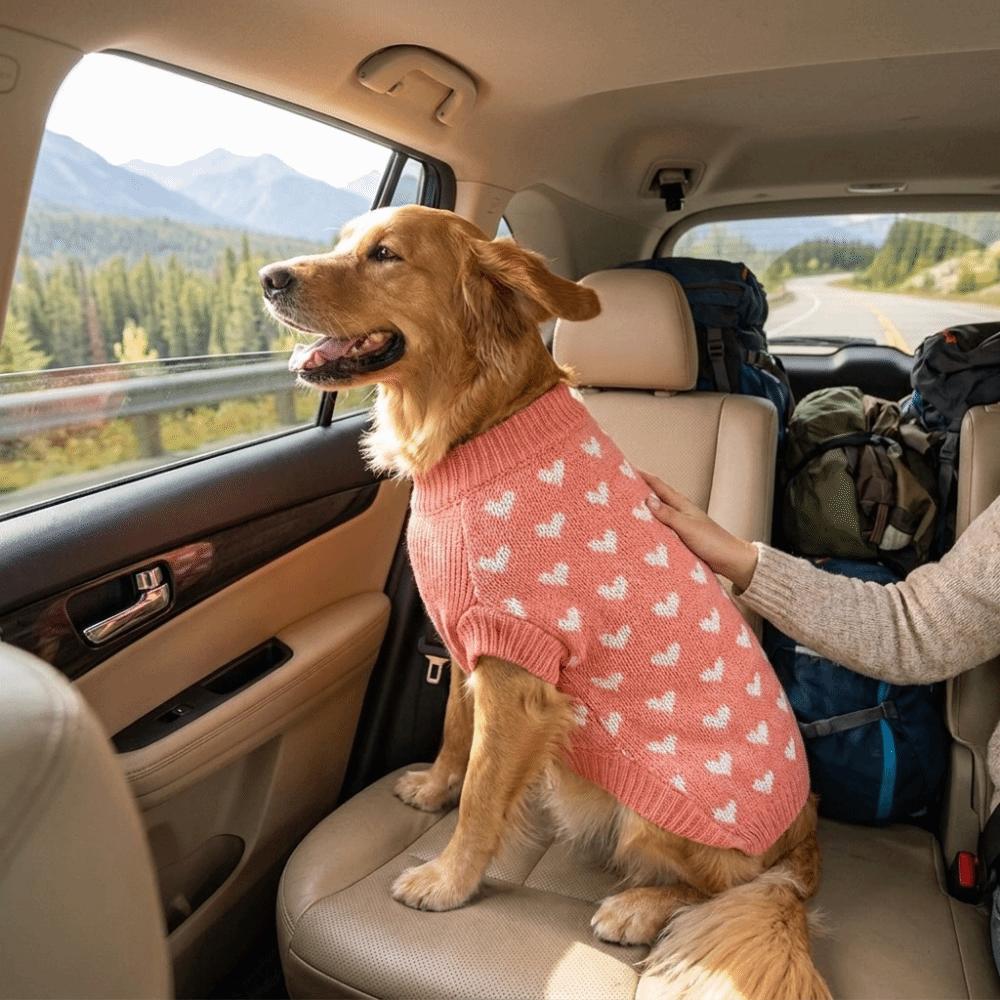 Adorable Heart Pattern Pet Knitting Sweaters Warm Round Neck Dog Knit Pullover Breathable Autumn Dog Clothes Daily Wear