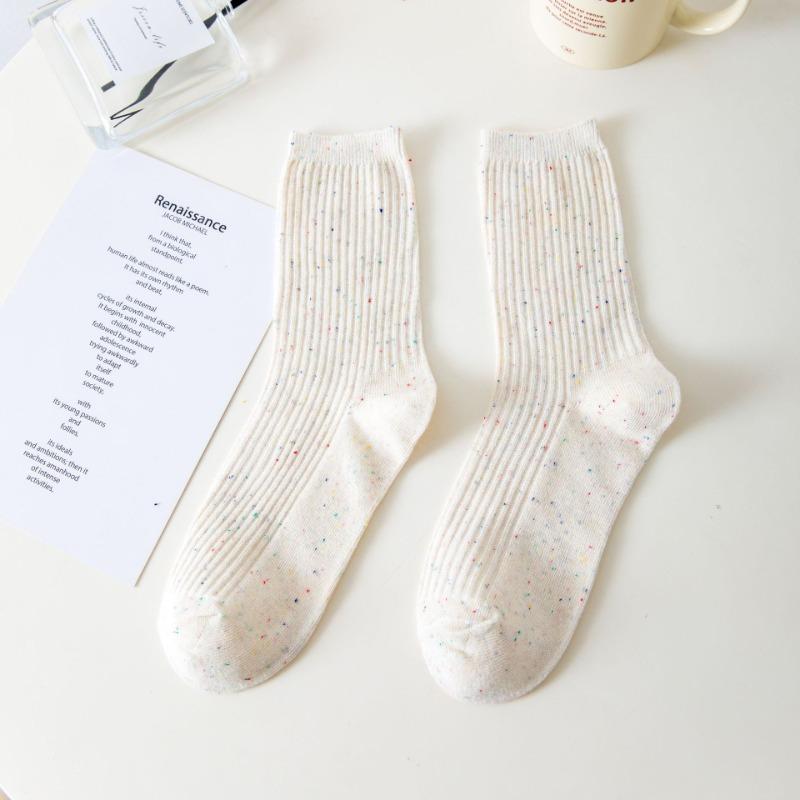 Chaussettes en coton pour femmes, printemps et automne, à nouer, fil idée ravissant, fines, couleur unie, à côtes cylindriques