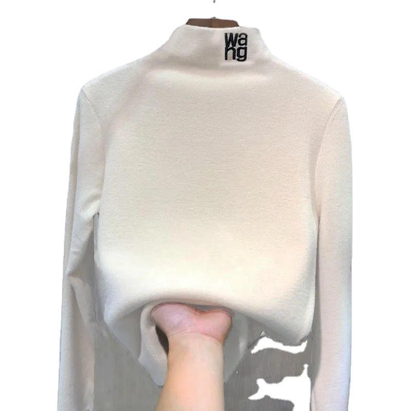 Autumn and Winter German Velvet Slim Inner Half Turtleneck Warm Base Shirt New Korean Style Long-sleeved T-shirt for Women