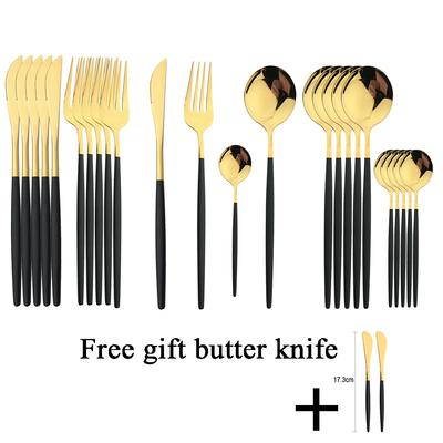 24 pezzi set di stoviglie in oro nero forchetta cucchiaio coltello coltello da tavola in acciaio inossidabile con coltello da formaggio burro set di posate di base da cucina