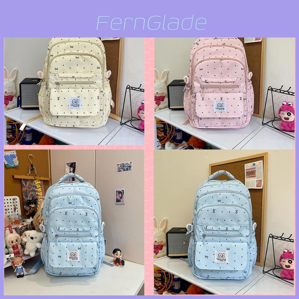 Girls School Backpack With Polka Dot Bow Design And Water Resistant Nylon For School Use
