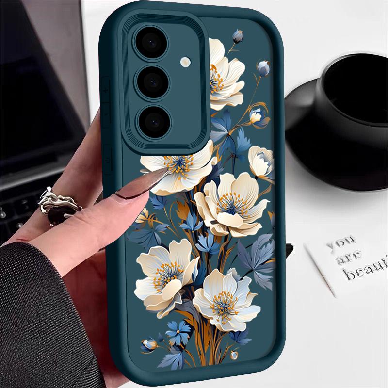 Luxuriöse Handyhülle aus mattem TPU mit Blumendruck für Samsung S25 Plus S24 FE S23 Ultra S22 A56 A36 A16 A55 A06 A05 A15 A35 A54 Stoßfeste Bumper-Abdeckung