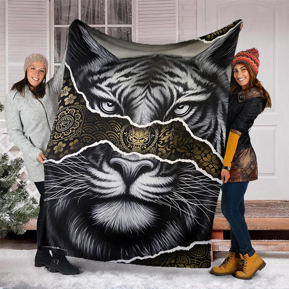1pc Tiger Face Artwork Outdoor Blanket, Soft And Comfortable Blanket, Casual Warm Outdoor Blanket, Good Birthday Gift Yy251201181