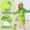 Roupão de Banho de Fleece LOLANTA para Crianças e Bebês, com Capuz e Cinto na Cintura, Estampa de Dinossauro, Verde Bloco, Idades 2-3, Aquecimento de Inverno