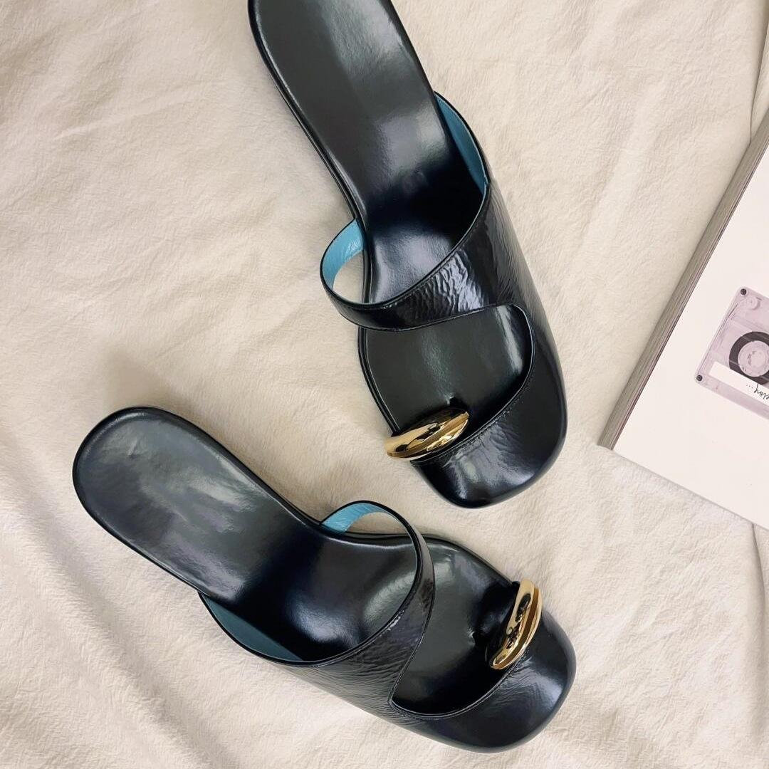 

Fashion Sexy Low Heel Slippers Women Summer Elegant Sandals High Heel Pumps Ladies Slide Shoe Shallow Mouth Half Slippers Package Head S 35 чёрный