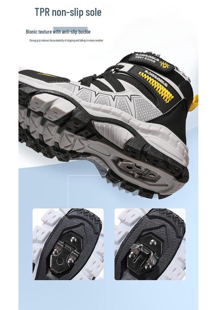 Kids' Winter Snow Boots with Velvet Lining, Ages 6-12, Outdoor Skiing, Warm & Cold-Proof Cotton Boots for Boys