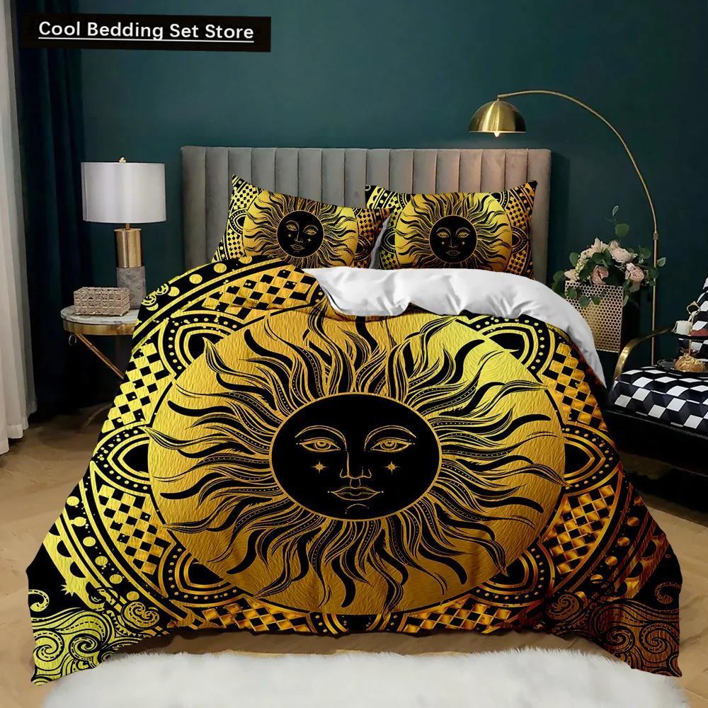 Bohemian Duvet Cover Set Golden Sun Twin Bedding Set Boho Style for Teens Adults Double Queen King Size Polyester Qulit Cover