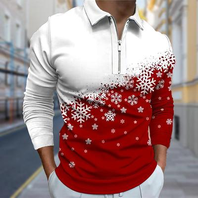 Polo Tişört Erkek Uzun Kollu Kar Tanesi Baskılı Yeni Erkek Polo Tişört Uzun Kollu Fermuarlı Tişört Üst