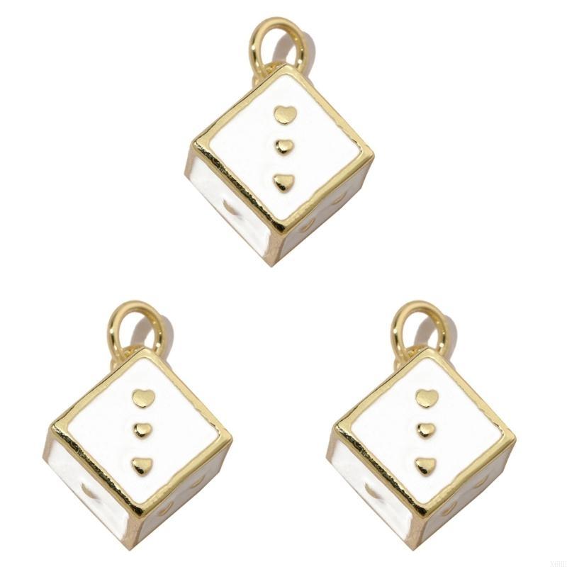 3pcs Gold Plated Enamel Heart DIY Charms Women Cubic Ziron Horseshoe Necklace Pendants Dise Poke Earring Jewelry Making Supplies