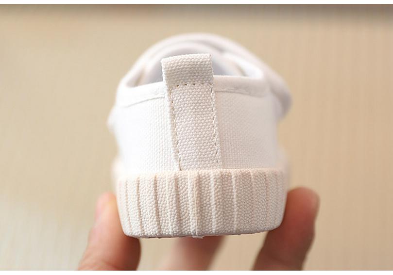 Kids' Soft Canvas Velcro Sneakers - Low Top, White, Spring/Autumn