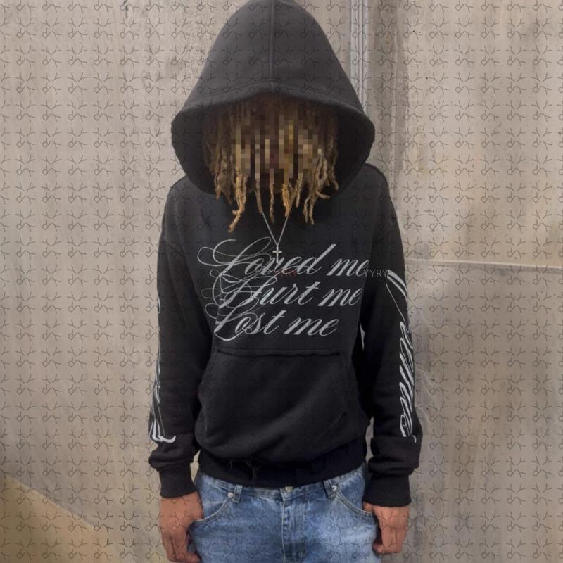 European and American Y2K Street Retro Dark Printed Long Sleeve Hoodie