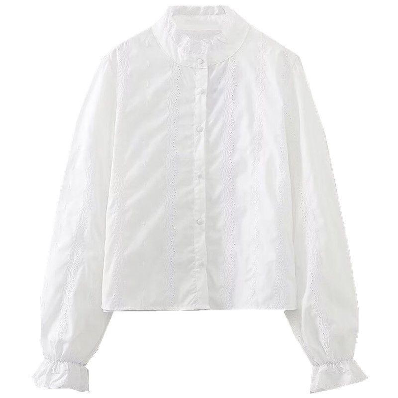 

Fashion Style 2023 Autumn New Women s Slim Looking Easiest for Match White Hollow-out Embroider Shirt 8741228 250 White XS