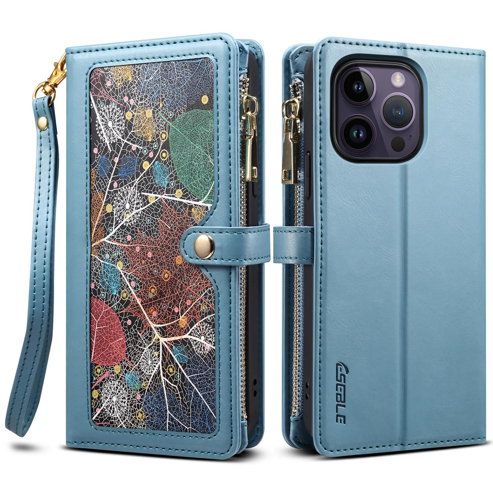 

ESEBLE Galaxy Series For iPhone 16 Pro Case Leather Phone Cover with RFID Blocking Wallet Blue