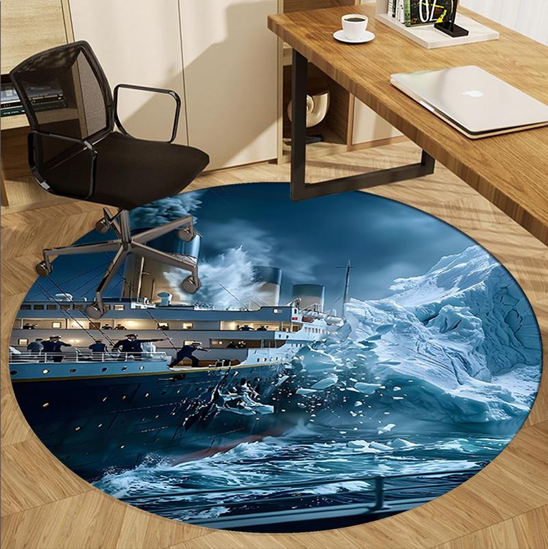 RMS Titanic Pattern Round Rug, Indoor/Outdoor Mat, for Picnic, Gameroom, Bedroom, Office, Living Room, Home Decor Carpet, Birthday Gift
