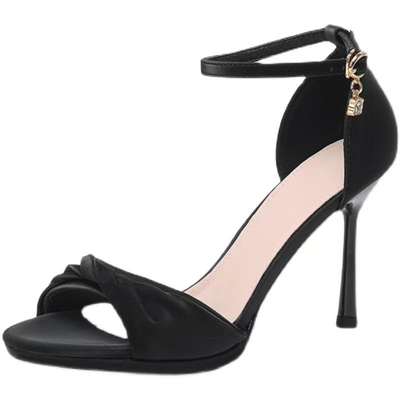 High Heels Women's Summer 2025 New One-word with Kink Black Stiletto Sexy and Beautiful Versatile Open-toed Sandals