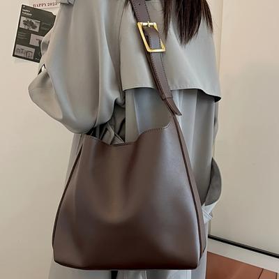 Damernas mode toteväska, minimalistisk axelhandväska, retro hinkväska i konstläder, polyuretanfoder, utan tryck