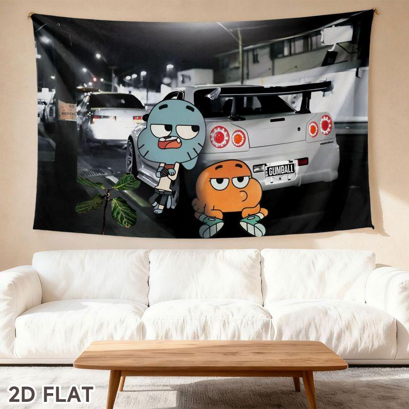 JDM Racing Car Street Tapestry Cartoon Anime Print Wall Hanging Bedroom Dorm Home Decor