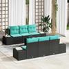 Garden Sofa Set 8 pcs Black and Turquoise Poly Rattan