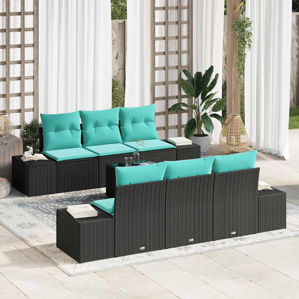 Garden Sofa Set 8 pcs Black and Turquoise Poly Rattan