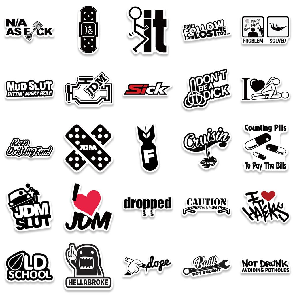 50 Funny Car Hard Helmet Graffiti Stickers DIY Decorative Luggage Motorcycle Trolley Case Waterproof and Removable