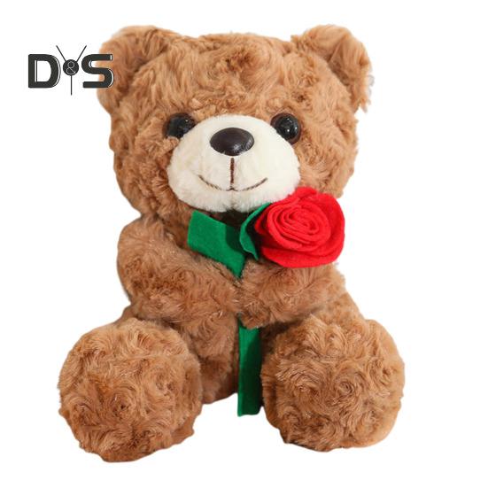 

9,8-дюймовая мягкая плюшевая кукла-медведь с красной розой, мягкая плюшевая игрушка-животное на День святого Валентина, день рождения, многоцелевое украшение, приятный для кожи компаньон для объятий коричневый